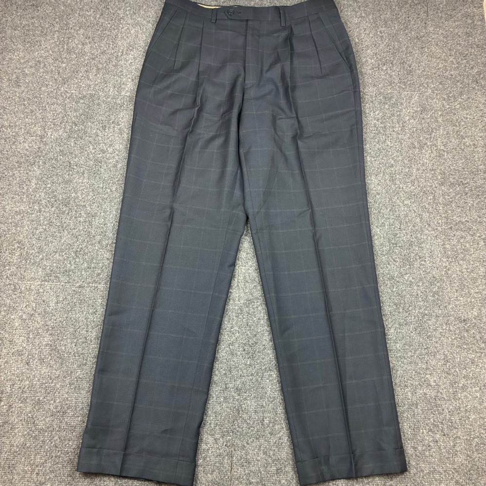 Lauren Ralph Lauren Mens Size 34x32 Navy Windowpane Pleated Cuffed Dress Pants